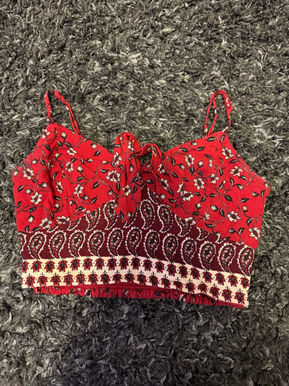 Red Floral & Paisley Print Cropped Cami Top
